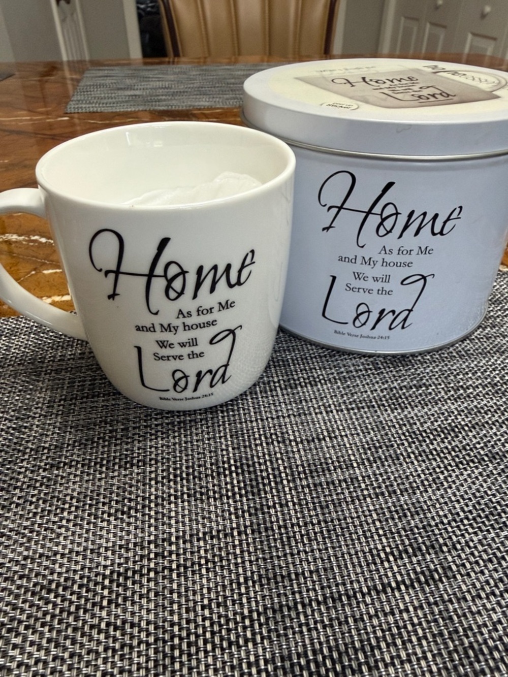 Home Essentials White & Black Beautiful Cup in Scripture Message Decorative Tin